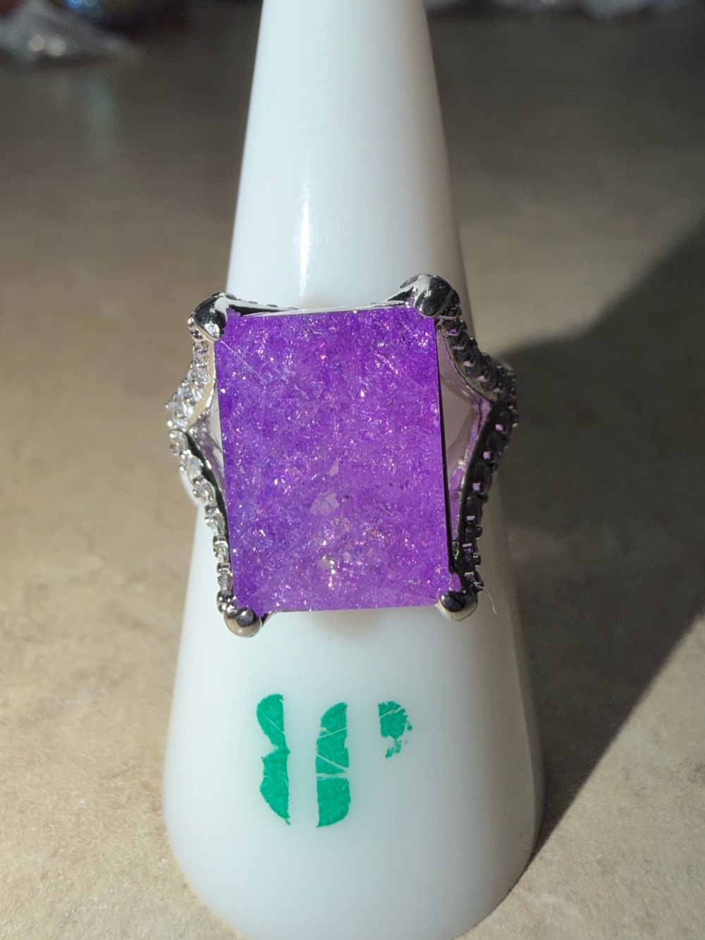 Bomb Party Size 7 Ring-Enchanted Glamour Lavender Ice Crystal on Rhodium